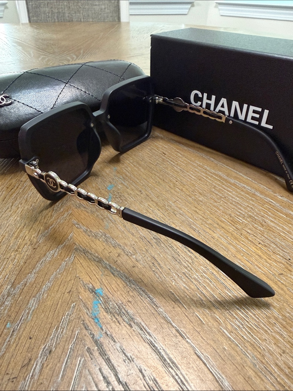 CHANEL Black Square Sunglasses with Silver CC Accents - Picture 8 of 9